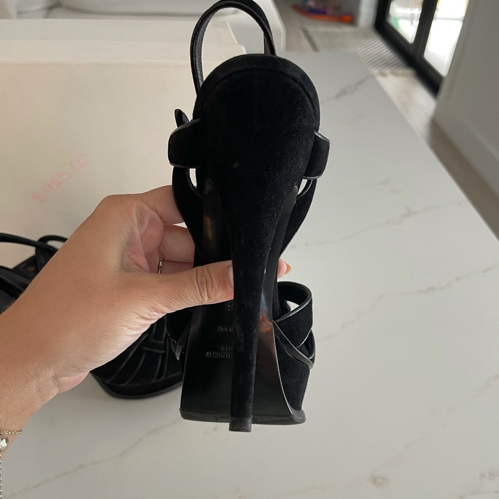 Saint Laurent Tribute Velvet Platform Sandal - Picture 4 of 7